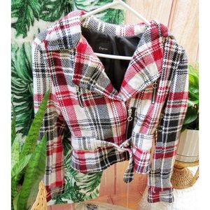 Express cozy plaid cropped moto jacket 🌲